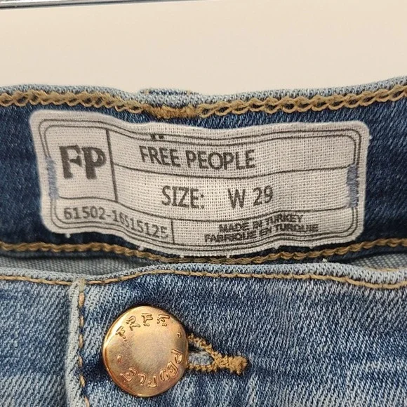 Free People Womens Jeans Size 29 Blue Distressed Frayed Hem Skinny Boho Indie - Picture 7 of 11